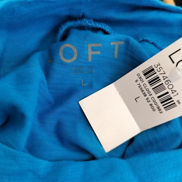 LOFT Long Sleeve Top Mock Neck Cotton Peacock Blue - Picture 7 of 7